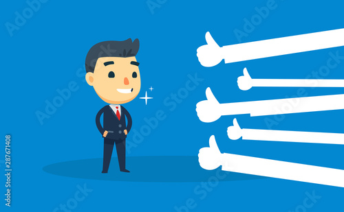 a businessman feels happy to get a thumbs up. vector illustration