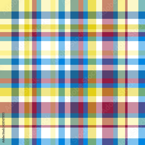 Seamless multicolored pattern. Checkered texture with many lines. Geometric colored wallpaper with stripes. Print for fabrics
