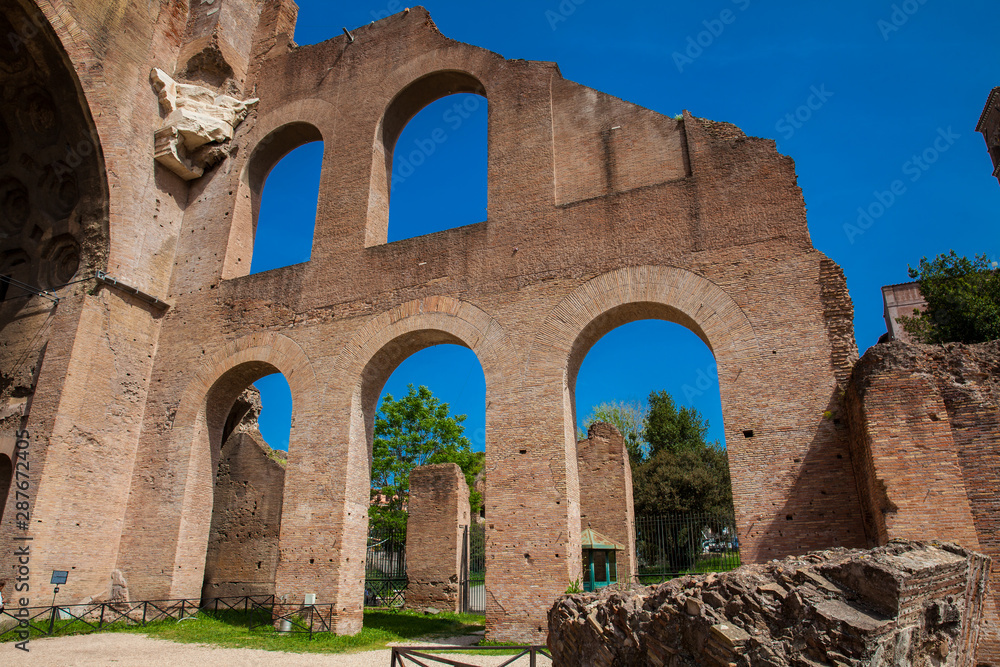 Detail of the walls of the Basilica of Maxentius and Constantine in the Roman Forum in Rome