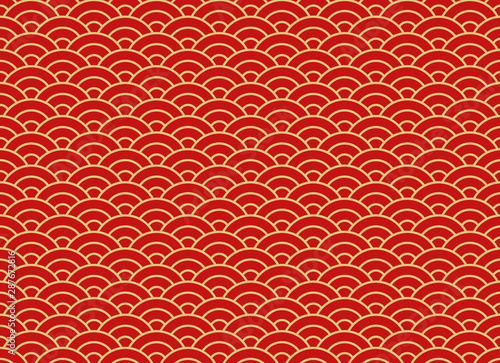 Chinese traditional oriental ornament background, red golden clouds pattern seamless