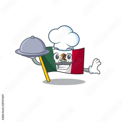 Chef with food flag mexico isolated with the character