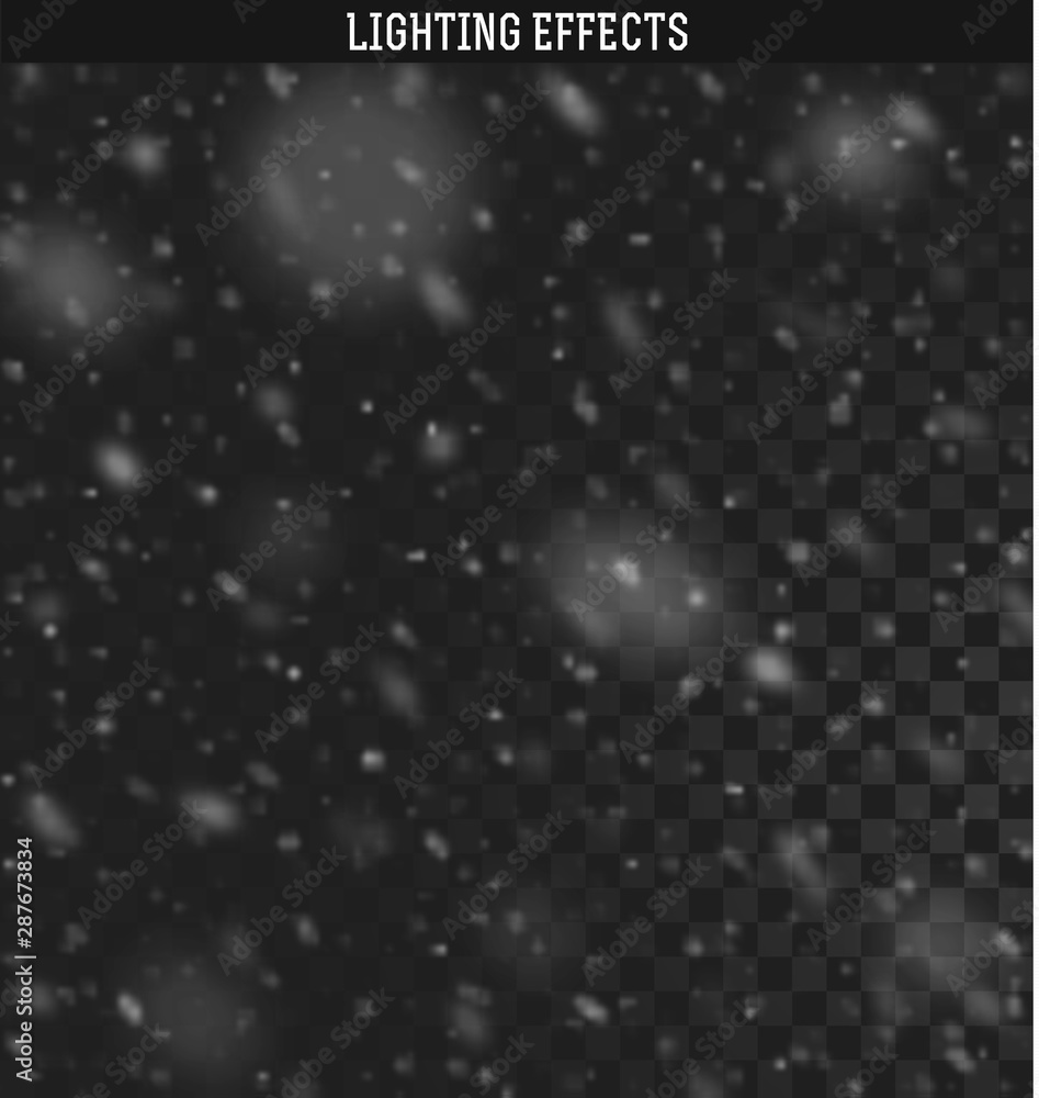 Obraz premium Falling white snow on transparent background. Texture winter snowflakes.