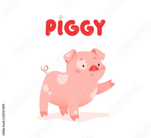 Pink piggy. Funny pig isolated on white background.
