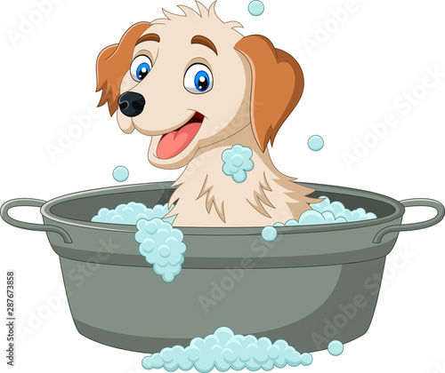 Cartoon dog having a bath