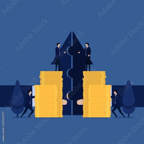 Business flat vector concept manager merging company and profit with one vision.