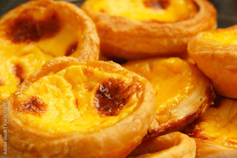 Close up pile of egg custard tart. Close up pile of egg custard tart.