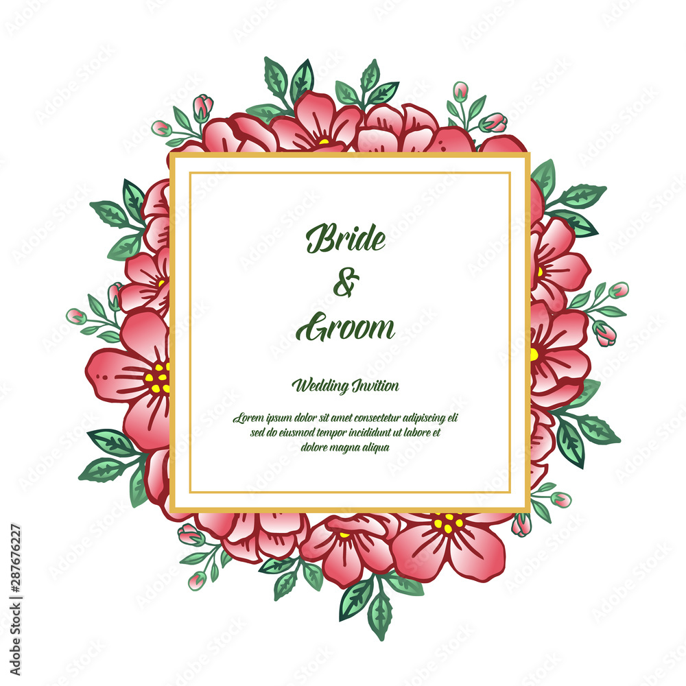 Bride and groom romantic card, with motifgreen leaves and flower frame. Vector Bride and groom romantic card, with motifgreen leaves and flower frame. Vector