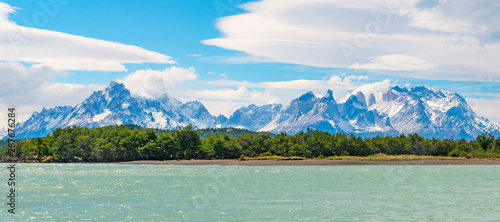 Panorama of the Cuernos and Torres del Paine inside Torres del Paine national park, Patagonia, Chile. © SL-Photography