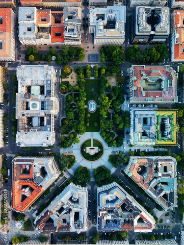 Photography Liberty square in the herat of Budapest. Fanttastic aerial photo