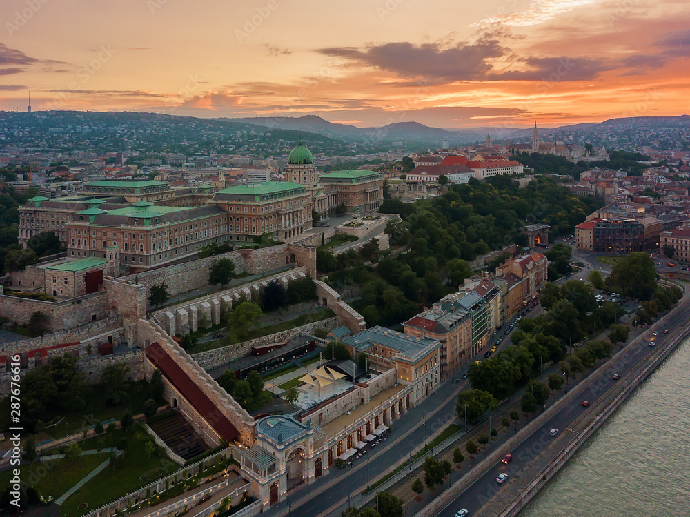 Europe, Hungary, Budapest. Buda castle, Varkert bazaar, Aerial photo