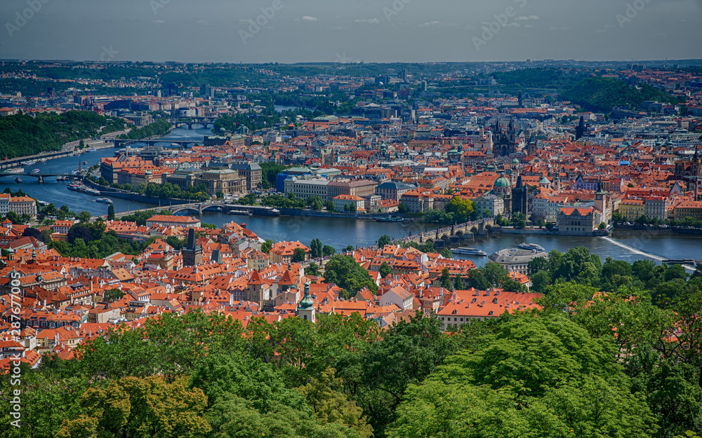 Europe, Czech Republic, Prague cityscape with  Moldva river. Beautiful old town with  jewish quarter