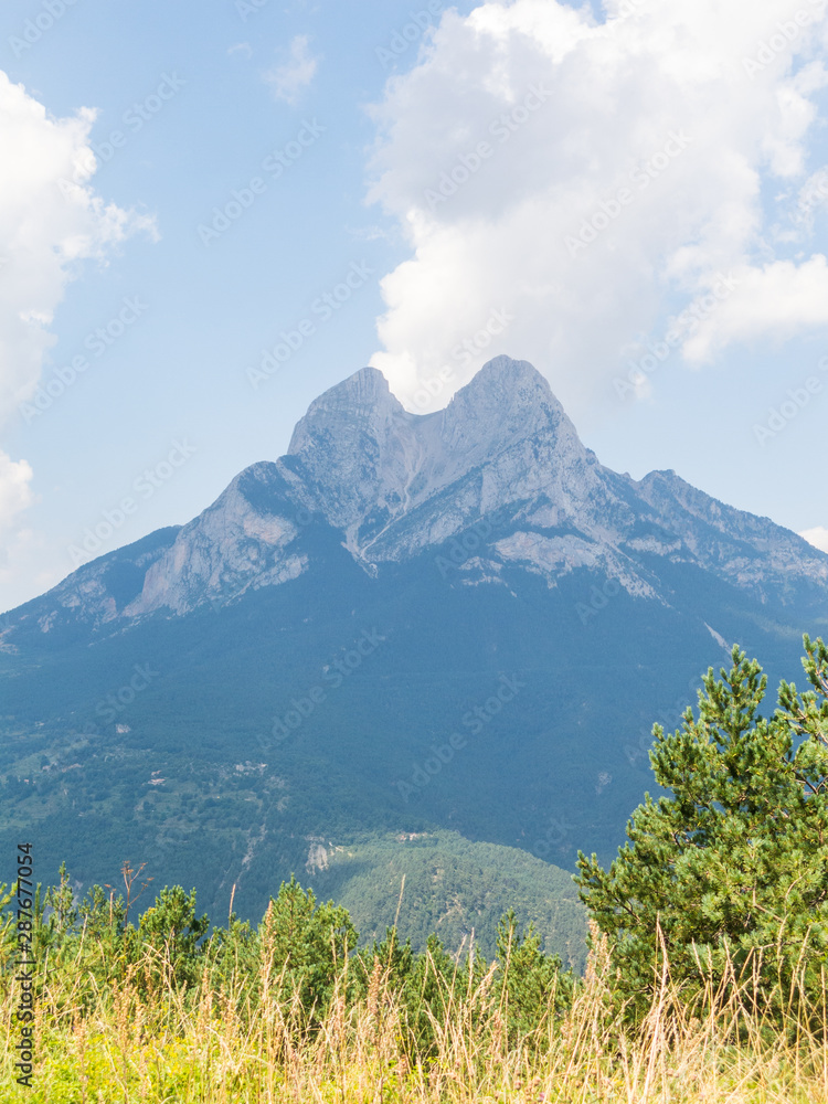 Fototapeta premium Massif and mountain peak El Pedraforca. It is one of the most emblematic mountains of Catalonia, Spain.