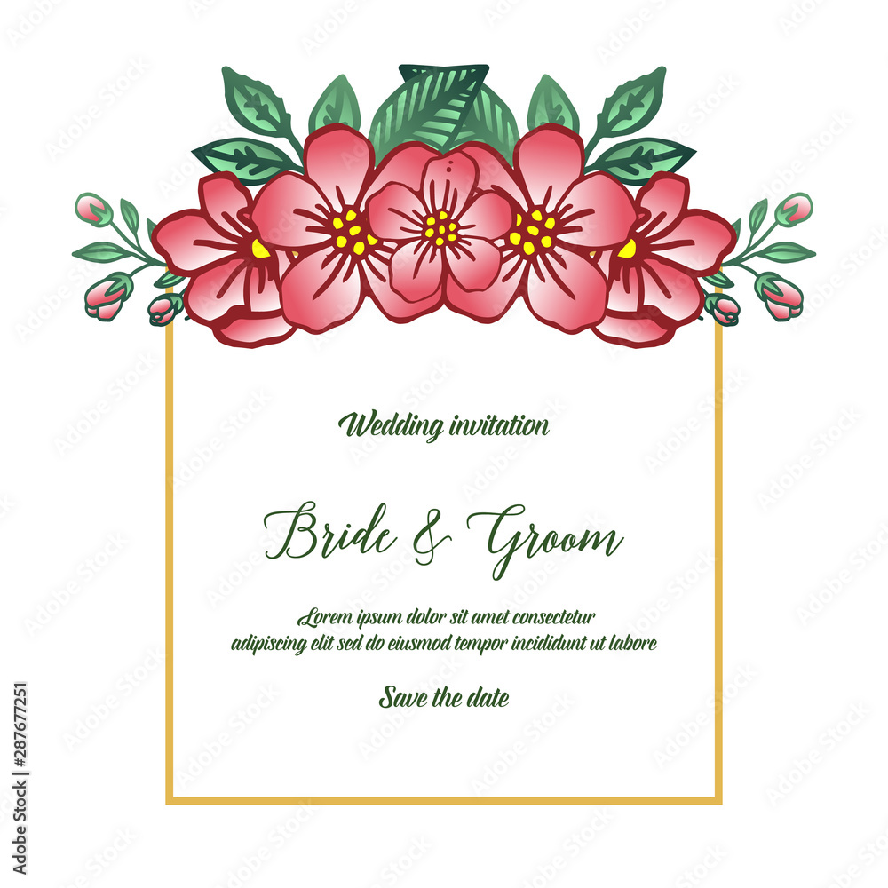 Poster or banner bride and groom, with motif of leaf flower frame. Vector