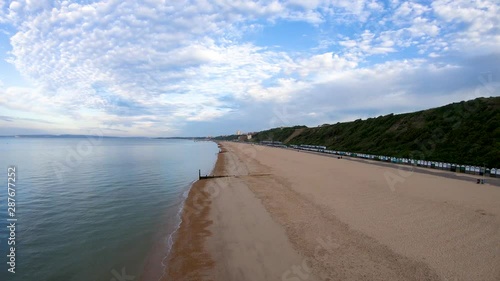 Aerial Drone Footage along Boscombe Beach, Bournemouth, Dorset.