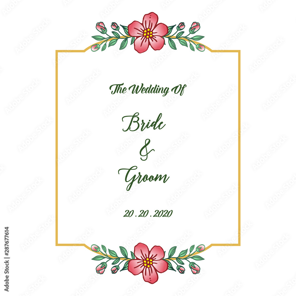 Obraz premium Calligraphic card design bride and groom, with green leafy flower frame. Vector
