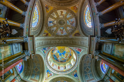 A church in Hungary with colorful celling. Cathedral of Eger