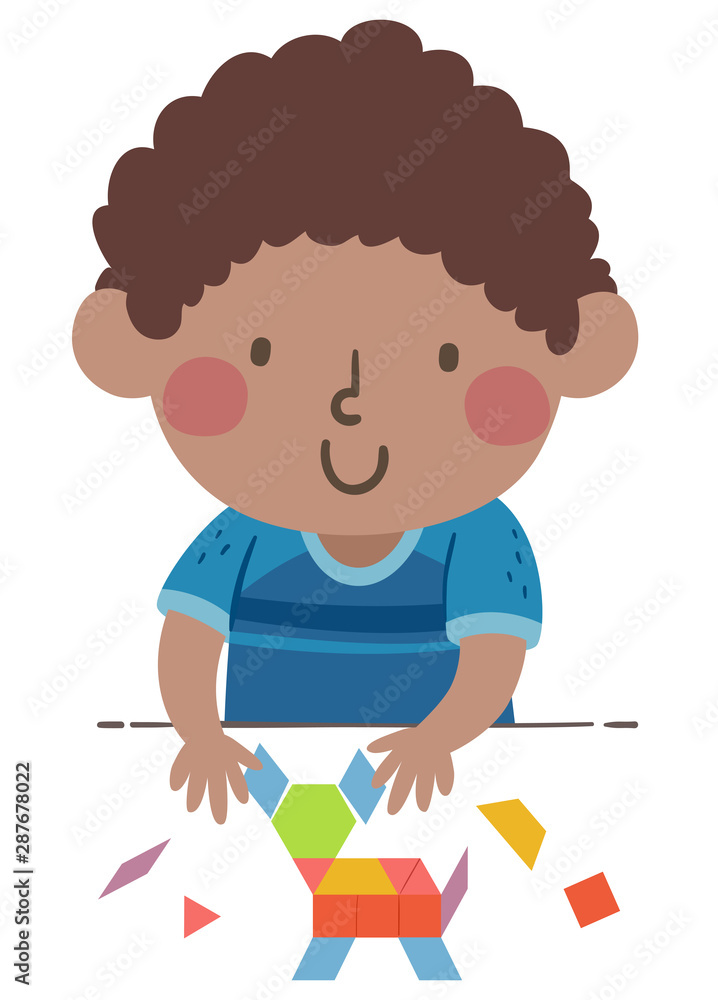 Kid Boy Pattern Blocks Illustration Kid Boy Pattern Blocks Illustration