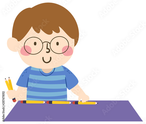 Kid Boy Measure Table Pencil Illustration