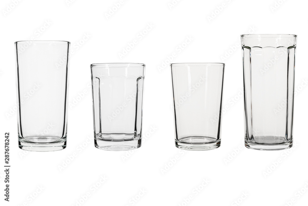 Set of empty glass of water isolated on white background Set of empty glass of water isolated on white background