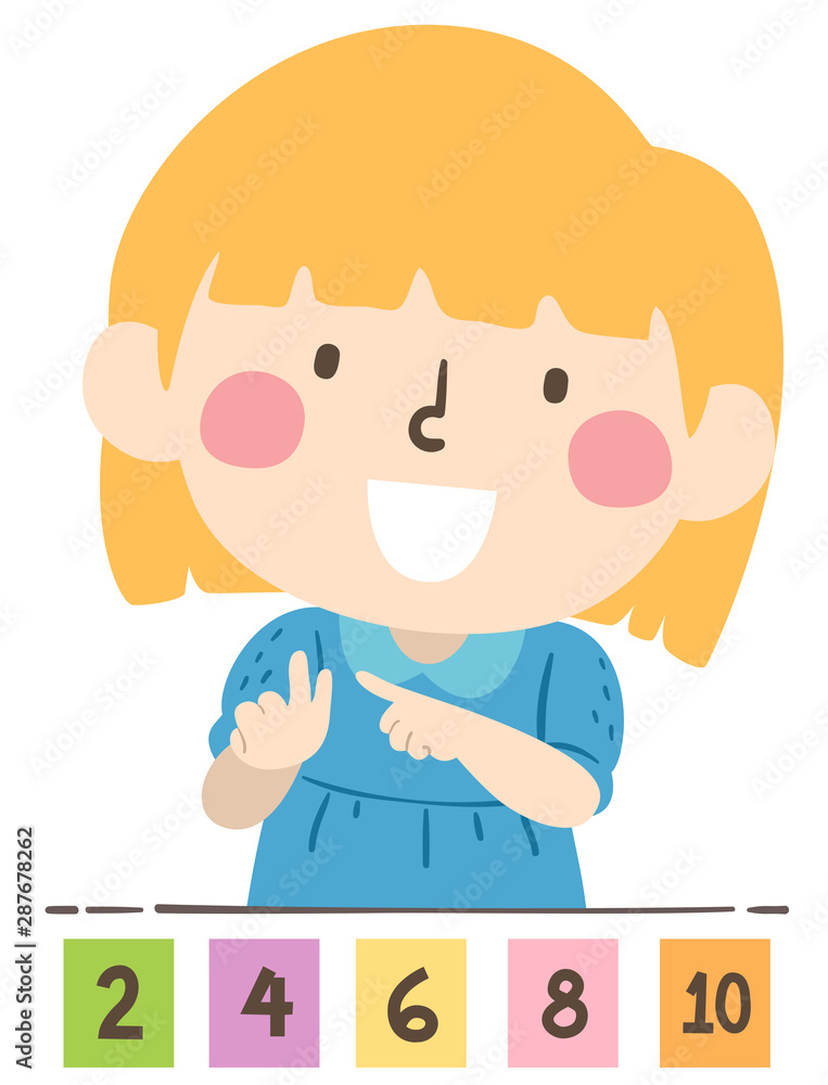 Kid Girl Count By Twos Illustration