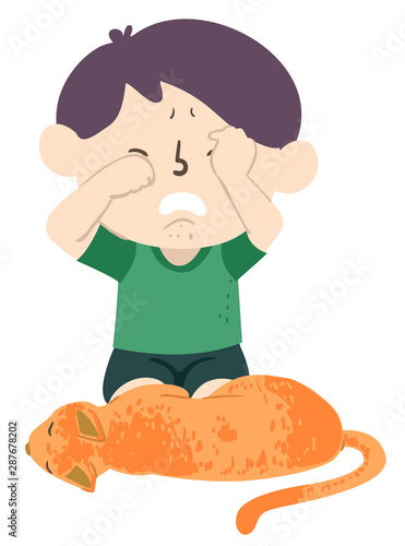 Kid Boy Pet Cat Die Illustration