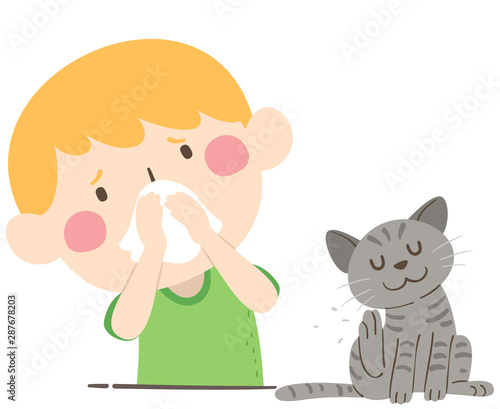Kid Boy Pet Allergy Illustration