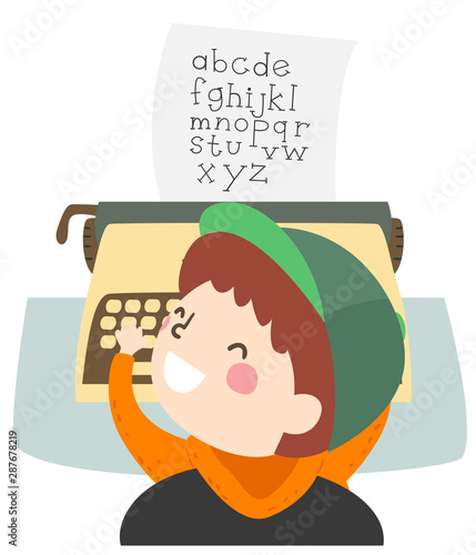 Kid Boy Play Typewriter Alp...
