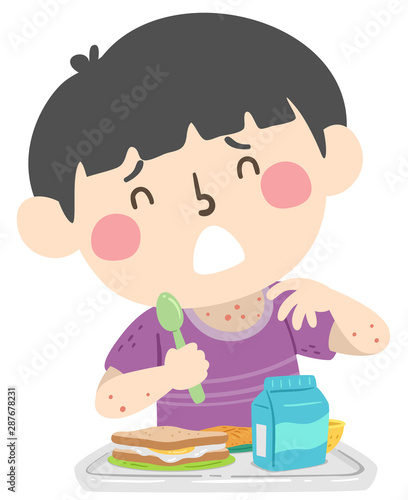 Kid Boy School Cafeteria Food Allergy Illustration