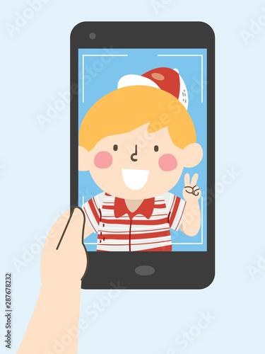 Kid Boy Selfie Phone Illust...