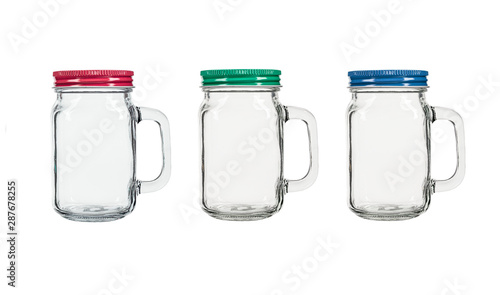 Set of glass jar isolated on white background.