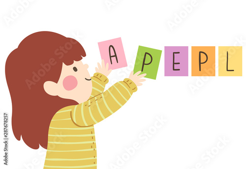 Kid Girl Arrange Jumble Word Illustration