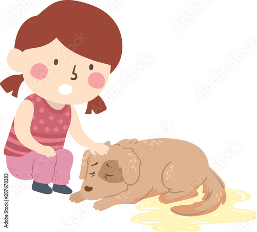 Kid Girl Pet Dog Dying Unco...