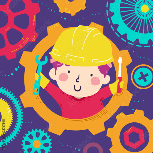 Kid Boy Tools Gears Illustr...