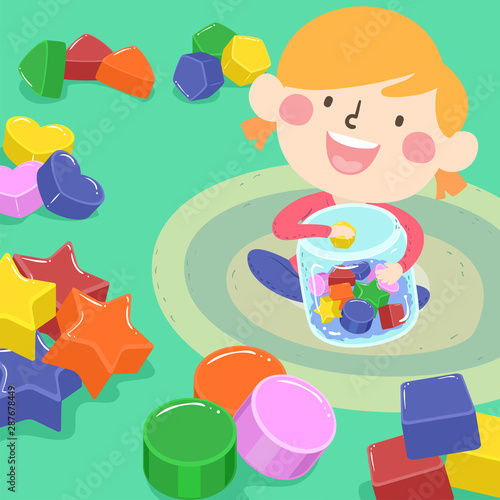Kid Girl Sorting Shape Illustration
