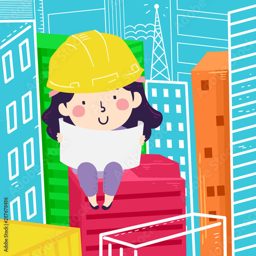 Kid Girl Engineer Read Plan...