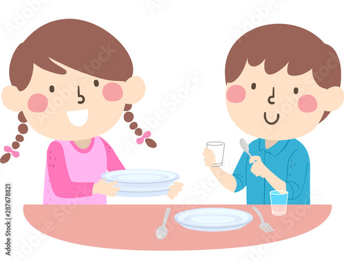 Kids Household Chores Set Table Illustration