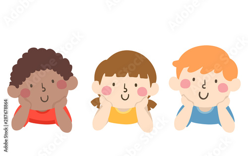 Kids Pose Waiting Illustration