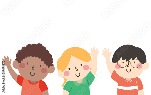 Kids Pose Waving Illustration