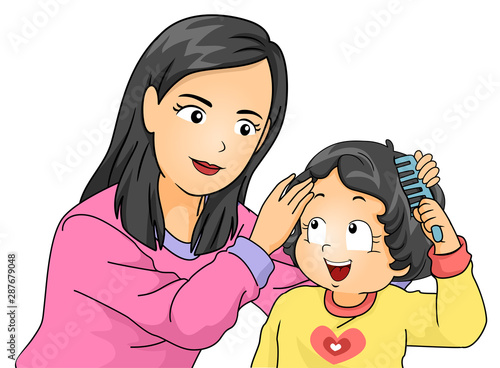 Kid Girl Mom Toddler Teach How To Comb Hair