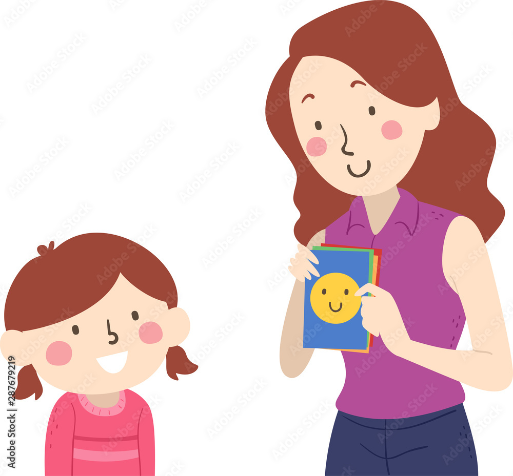 Kid Girl Mom Guess Feeling Flashcards Illustration Kid Girl Mom Guess Feeling Flashcards Illustration