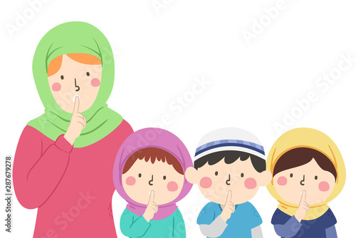 Kids Group Muslim Teacher Voice Level No Talking