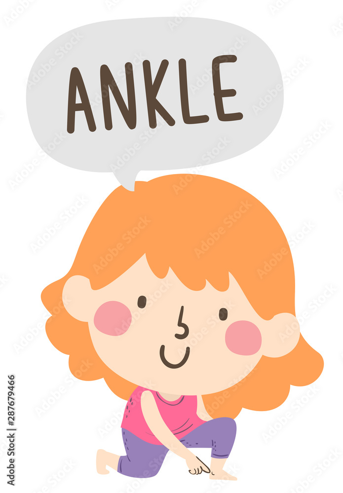 Kid Girl Naming Body Parts Ankle Illustration Kid Girl Naming Body Parts Ankle Illustration