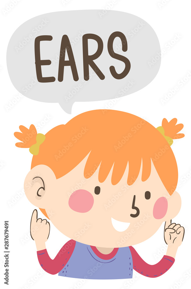 Kid Girl Naming Body Parts Ears Illustration Kid Girl Naming Body Parts Ears Illustration