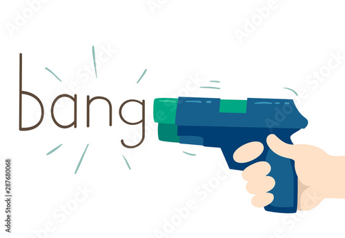 Hand Gun Onomatopoeia Sound Bang Illustration