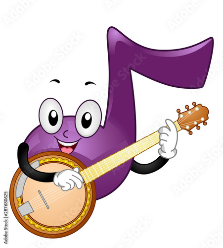 Music Note Mascot Play Banj...