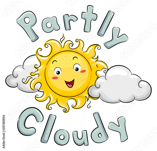 Mascot Sun Weather Partly Cloudy Illustration