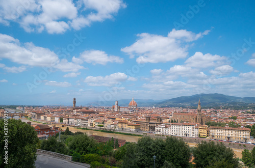 Sunlight view of Florence, Ponte Vecchio, Palazzo Vecchio and Florence Duomo, Italy. Florence architecture and landmark, Florence skyline © Le