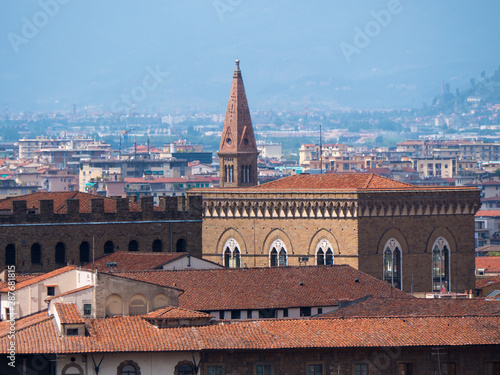 Sunlight view of Florence, Ponte Vecchio, Palazzo Vecchio and Florence Duomo, Italy. Florence architecture and landmark, Florence skyline