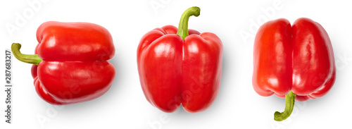 Obraz na plátně Red peppers isolated on white background. Top view.