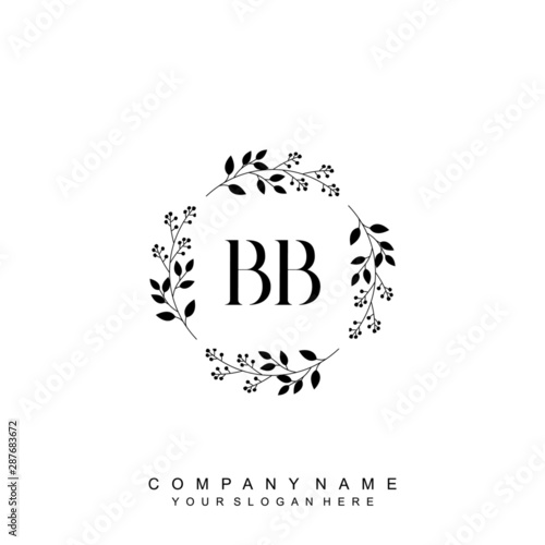 letter BB surrounded by beautiful and elegant flowers and leaves. Wedding monogram logo template. Fashion Logo template Vectors,